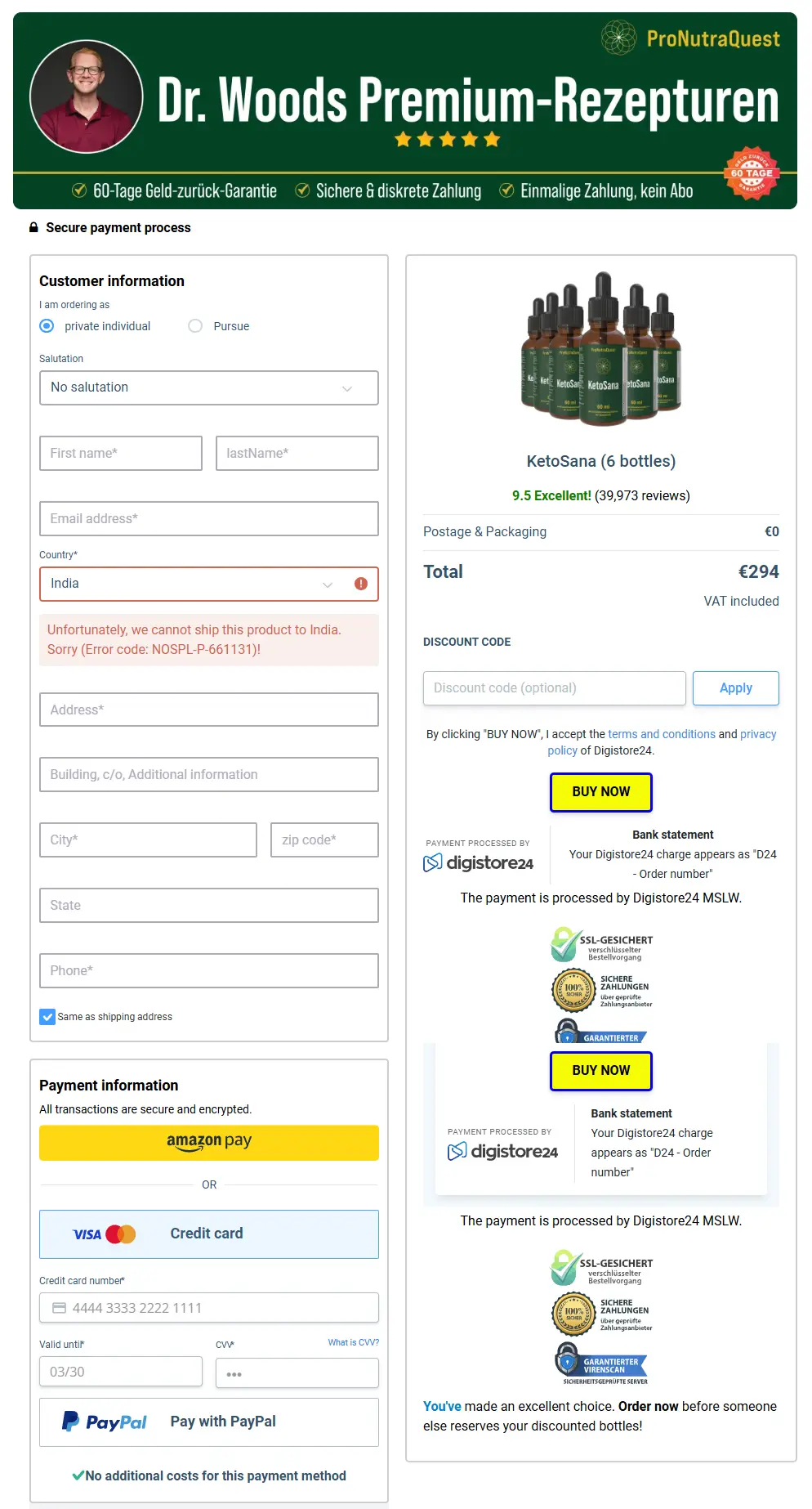 KetoSana Cart Section